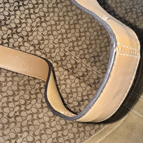 COACH Signature Monogram Logo Rectangle Crossbody Bag 12x13 Tan Brown Y2K - Picture 7 of 16